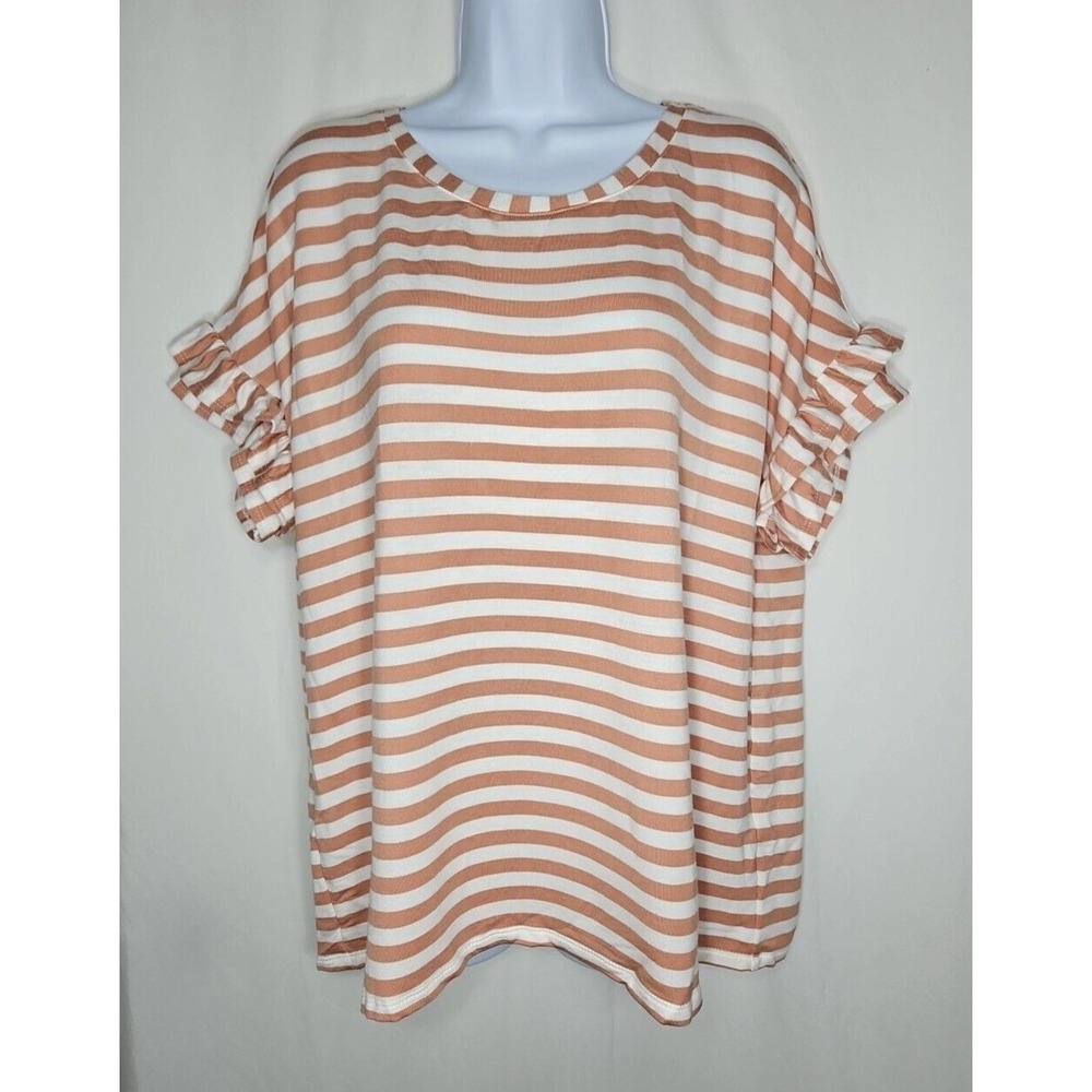 Jane + Delancey Women's Striped Rayon Blend Short Sleeve Top Size XL NWT